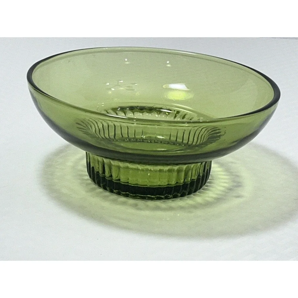 Vintage A.L. Randall Co.‎ 1960s Green Candy Bowl with Ribbed Collar Base